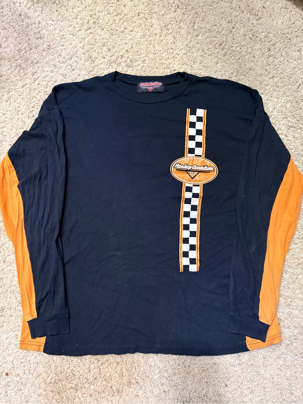 Vintage Harley Davidson Cafe Las Vegas Long Sleeve Shirt Checkered Size L